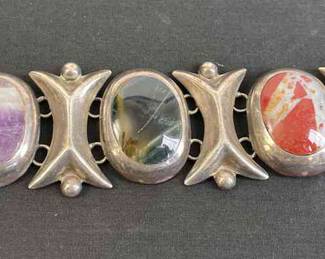 Large Sterling Semi-Precious Stone Bracelet