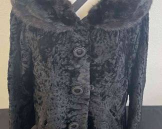 Black Fur Lamb Jacket * Omaha Matelsons * Looks to be Size M