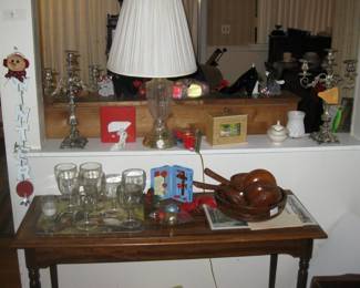Leaded glass set and set of wooden bowls for Estate Sale