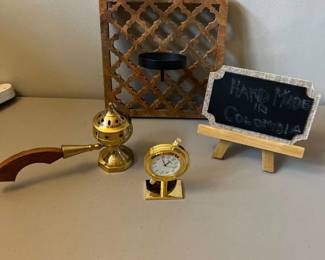 Brass and wood decor