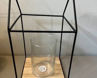 Wood and metal house with candle holder 16 in