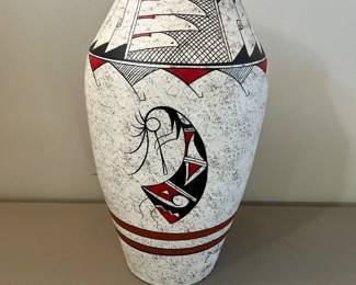 Clay vase made in Mexico 18in signed by Galvarl