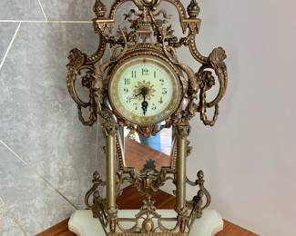 $240 -Ormulu mantle clock with marble base - 19.5" H, 11.5" W, 5.5" D