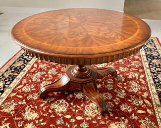 $550 - Burl mahogany pedestal table - 31.5" H, 51.25" diam