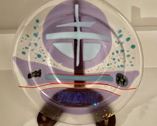 $35 Glass dish on wood stand