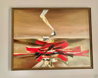 $595 -  Signed abstract oil painting  27.25" H x 35.25" W