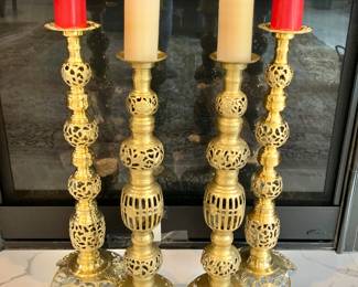 $60 each - Vintage Monumental Pillar Candle Holders - left and right: 29.75" H; center: 28.25" H