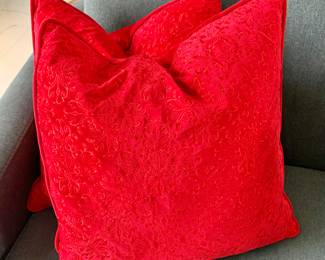 $60 - Pair red, down pillows - each 18" x 19"