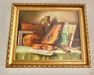 $425 -  Signed still life of musical instruments - 23.5" H x 28" W