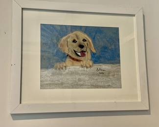 $60 - Happy Dog art - signed D Sherer - 12.75" H x 1.75" W
