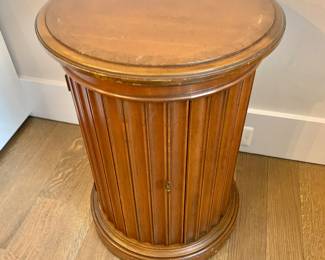 $120 - Drum table with cabinet (minor wear) - 25" H, 17.75" diam