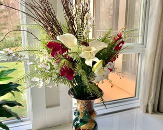 $60 - Floral decor #1 - 54" H overall; vase 17" H, 9" diam