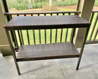 $95 - Resin wicker shelf - 36" H, 44" W, 19" D 