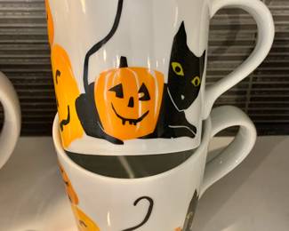$10 - Pair Crate & Barrel Halloween small mugs - each 3" H, 3" diam