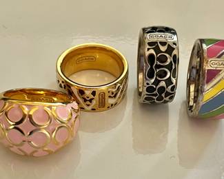 $30 ea . Coach enamel dome Miranda ring SOLD, Rainbow , Coach logo rings Left 2 size 8, Right 2 size 8.5