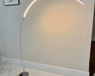 $250 - LED arc floor lamp - 65" H, 55" W, base 9" diam
