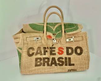 $24 - Cafes do Brasil jute tote bag - 11" H, 15" W, 7.5" D, handle drop approx 6"