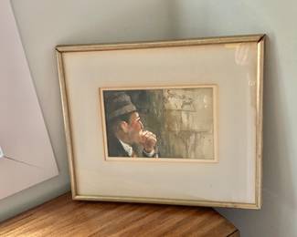 $250 - Pensive man watercolor -15" H x 18" W