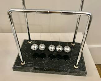 $24 - Newtons Cradle Balance Steel Balls -  7" H, base 7.75" W x 4.75" D