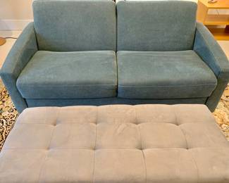$750 - Slate blue sleeper sofa with Serta mattress - 34" H, 72" W, 39" D, seat height 19.5"