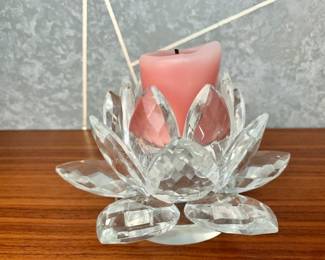 $40  -  Pair lotus cut glass votive holders