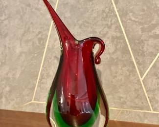 $40 - Burgundy and green glass vase - 7.25" H
