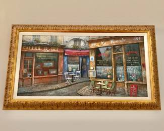 $295 - Chan Chu-Chai Paris framed cafe scene - 16" H x 28" W