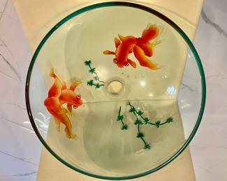 $175 - Goldfish glass vessel sink -16.25" diam, 5.5" H