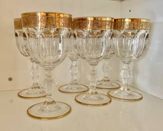 $60 - Gold rimmed glasses set of 6 - each 6.25" H, 3.5" diam