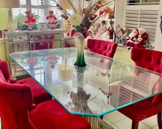 Pier 1 glass top table and red chairs