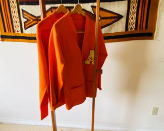 teak hall tree, vintage letter sweaters, vintage Peruvian wool tapestry