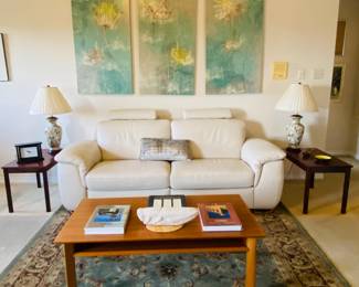 teak coffee table with storage , Natuzzi modular leather reclining sofa with removable headrests