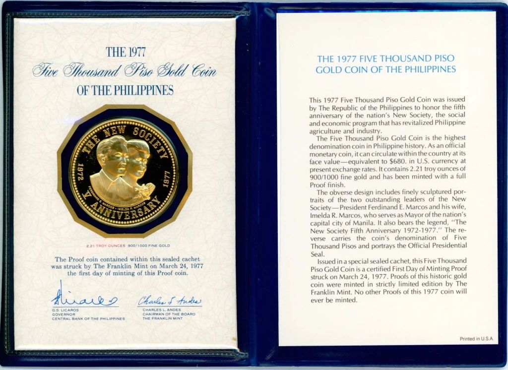 1 1977 Philippines 5,000 Peso Gold Proof Coin