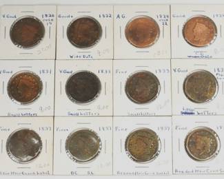 55 12pc. 1820-1837 Large Cent Coin Collection