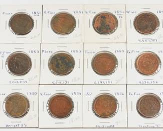 51 12 pc. 1851-1856 Large Cent Coin Collection