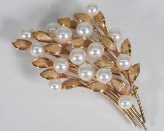 75 LG. 14K Gold & Pearl Estate Brooch