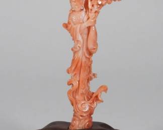 99 Chinese Carved Coral Guanyin Sculpture