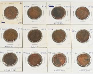 53 12 pc. 1837-1845 Large Cent Coin Collection