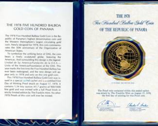 20 1978 Panama 500 Balboa Gold Proof Coin