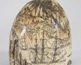 94 19C. Rare Bark John & Winthrop Carved Whale Tooth