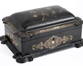 98 19C Chinese Export Black Lacquer Sewing Box