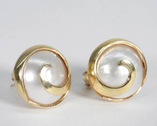 76 Estate 14K Gold & Mabe Pearl Earrings