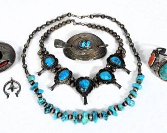 83 6PC Navajo Sterling Silver & Turquoise Jewelry