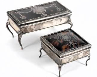 84 2PC William Comyns Silver & Shell Figural Boxes