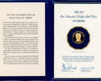 5 1977 Liberia $100 Gold Proof Coin