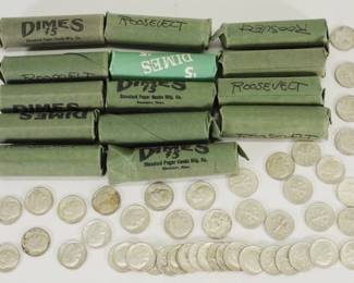 58 $70 Roosevelt Rolled Silver Dime Coin Collection