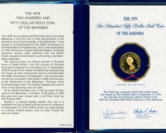 25 1979 The Bahamas $250 Gold Proof Coin