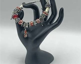 Red, Black Silver Flip Flop Charm Bracelet