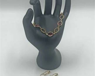 14K GF Gem Stone Sterling Bracelet  Earring Set 