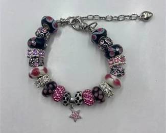 Sterling Pink Black Charm Bracelet 